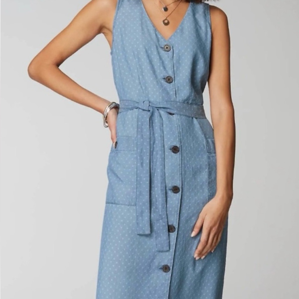 J. Jill Blue Sleeveless Tie-Front Midi Sundress